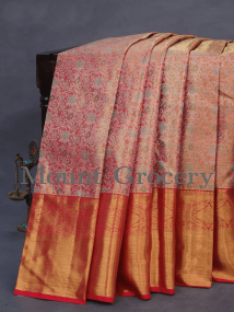 Pure kanchipuram tissue silk saree dual shade of gold and pink