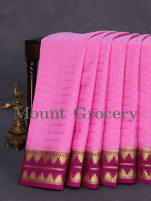 Pure mysore silk saree light pink with checks design zari woven border