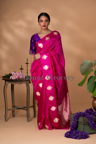Rani Pink Banarasi silk Saree