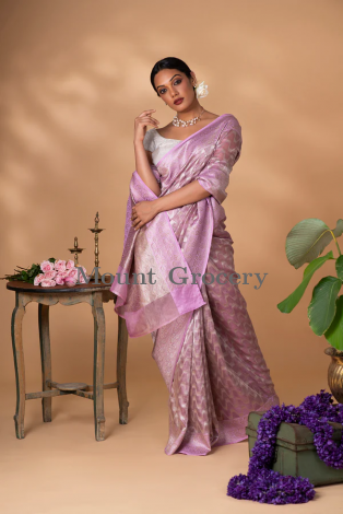 Blush Pink Banarasi organza tissue silk saree