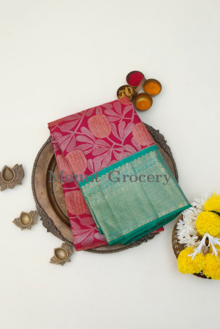 Kancheepuram Silk Pink Saree with Cyan border