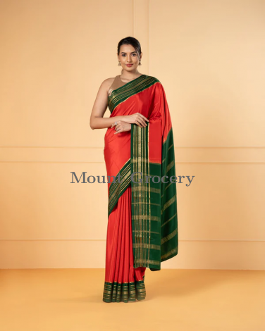 Saffron Red Crepe Silk Saree