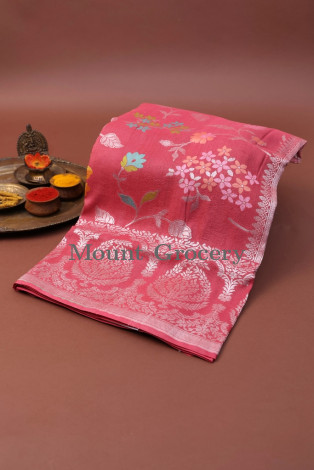 Banarasi Tussar Peach Pink Saree