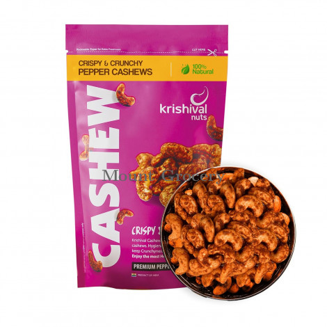 Krishival Nuts Premium Pepper Cashews | Pepper Flavored | High Fiber & Rich In Protein | 250 Grams