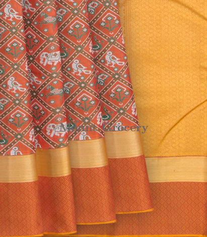 Saree With Elephant Parrot And Peacock Motifs