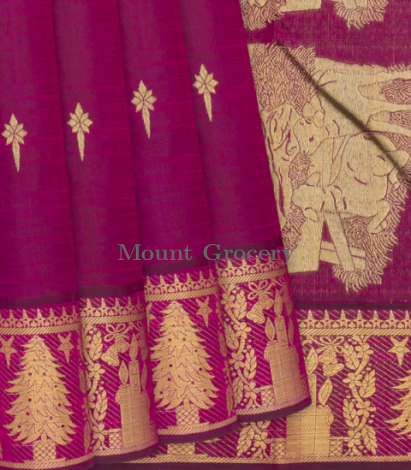 Magenta Handloom Kanchipuram Silk Saree With Jingle Bells Motifs-Magenta
