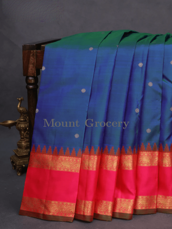 Pure kanchipuram silk saree dual shade of blue