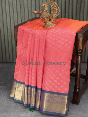 Pure kanjivaram silk saree dual shade of pinkish orange