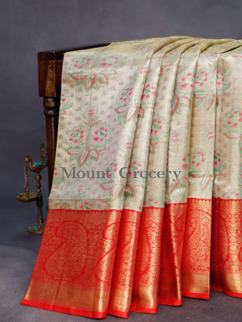 Pure kanchipuram tiisue silk saree gold