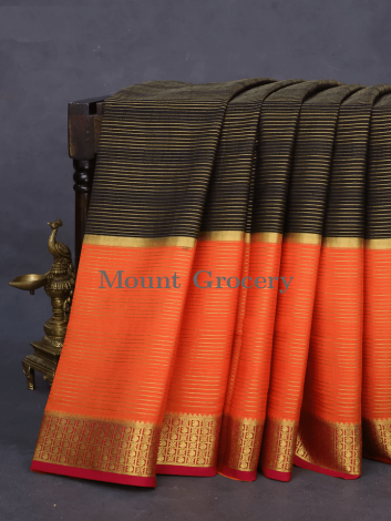 Pure mysore silk saree black and orange
