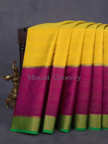 Pure mysore silk saree yellow and pink green