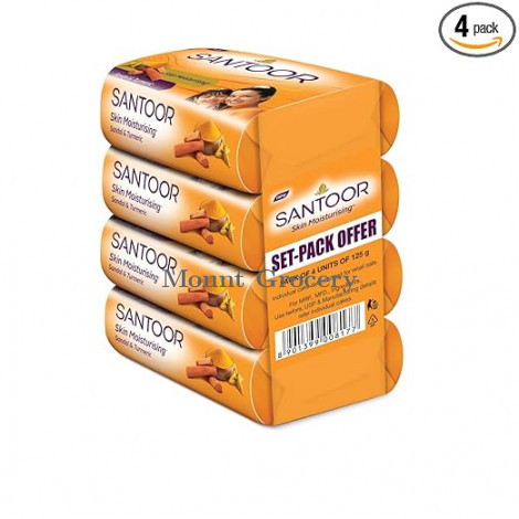 Santoor Sandal & Turmeric Soap for Total Skin Care, 125g (Pack of 4)