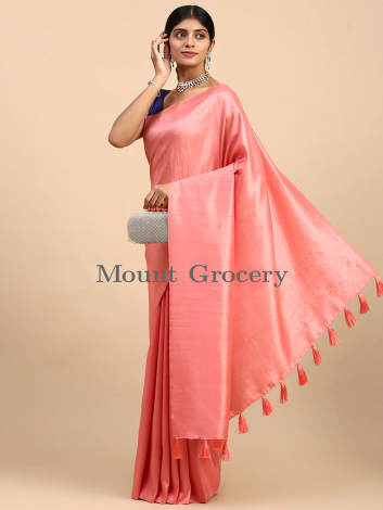 Women Pure Cotton Saree Pink