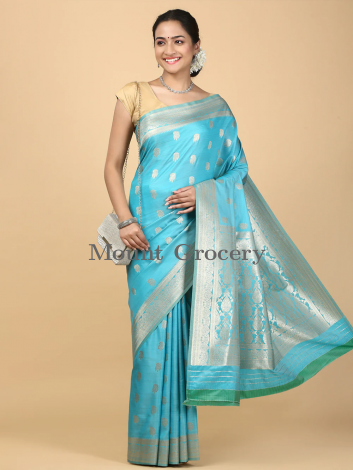 Women Semi Cotton Saree Blue