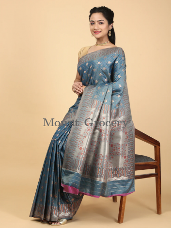 Women Semi Cotton Saree Dark Blue