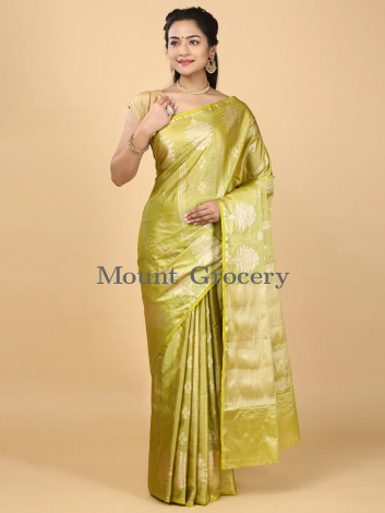 Women Semi Silk Saree Yellow Green