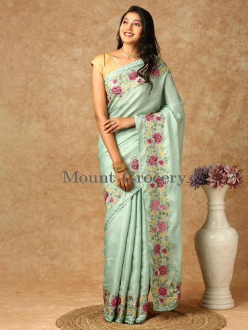 Women Semi Silk Saree Cyan