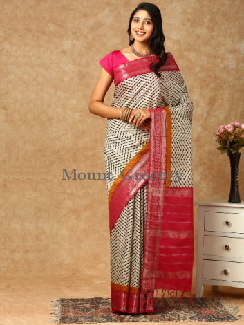 Women Semi Tussar Saree OffWhite