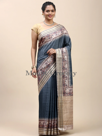 Women Semi Tussar Saree Blue