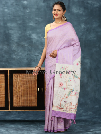 Women Semi Tussar Saree Purple