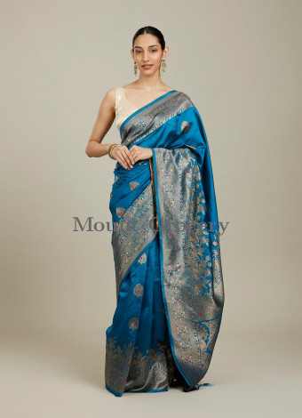 Teal Blue Patterned Saree