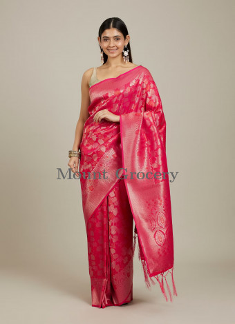 Rani Pink Lotus Leaf Patterned Saree